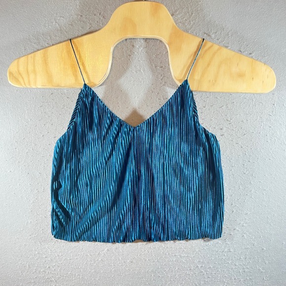 silence + noise Tops - 1209 | Silence + Noise Anthro Pleated Metallic Teal Shimmer Crop Top Camisole XS